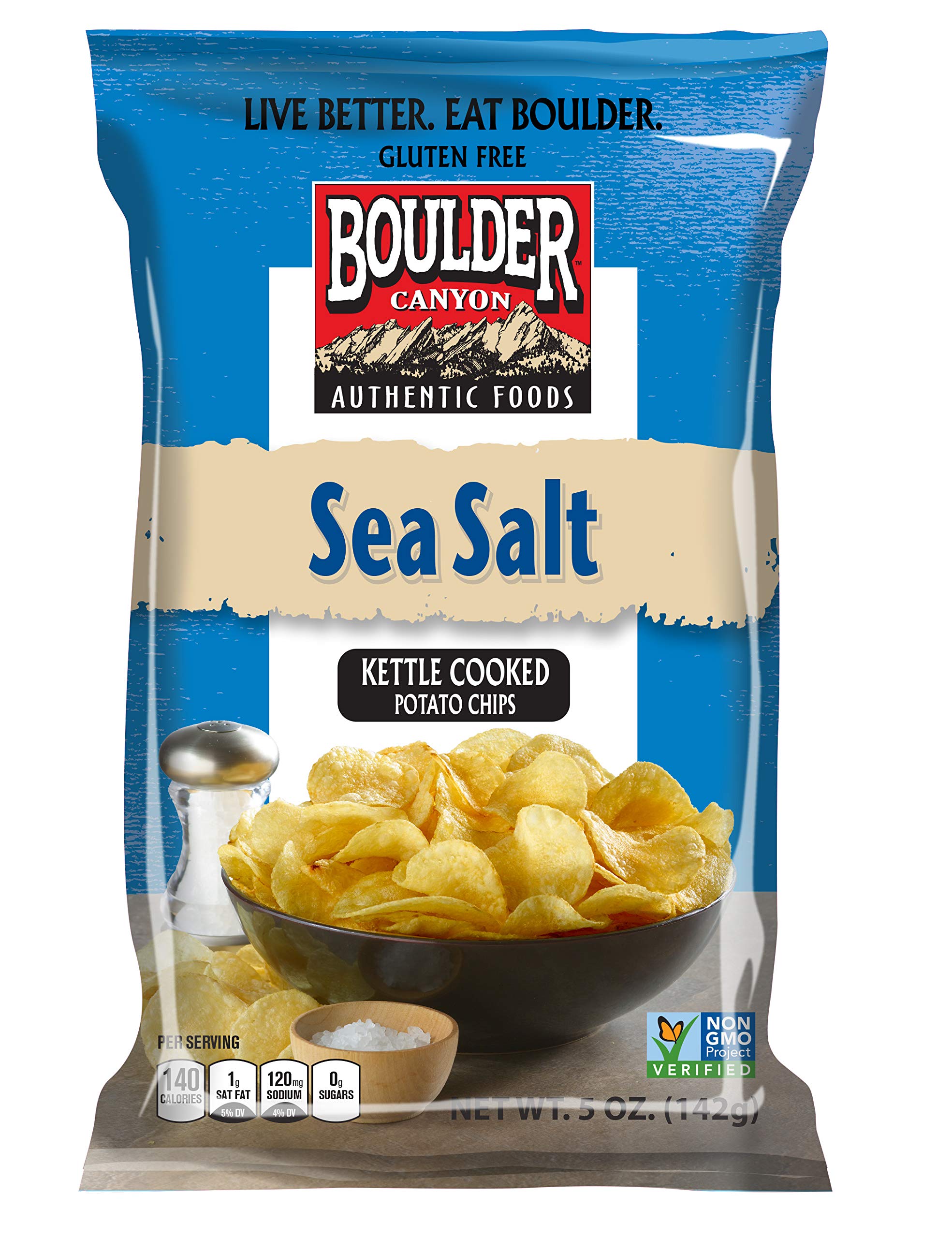 Boulder Canyon Totally Natural Kettle Cooked Potato Chips Gluten Free, 5-ounce Bags (Case of 12)