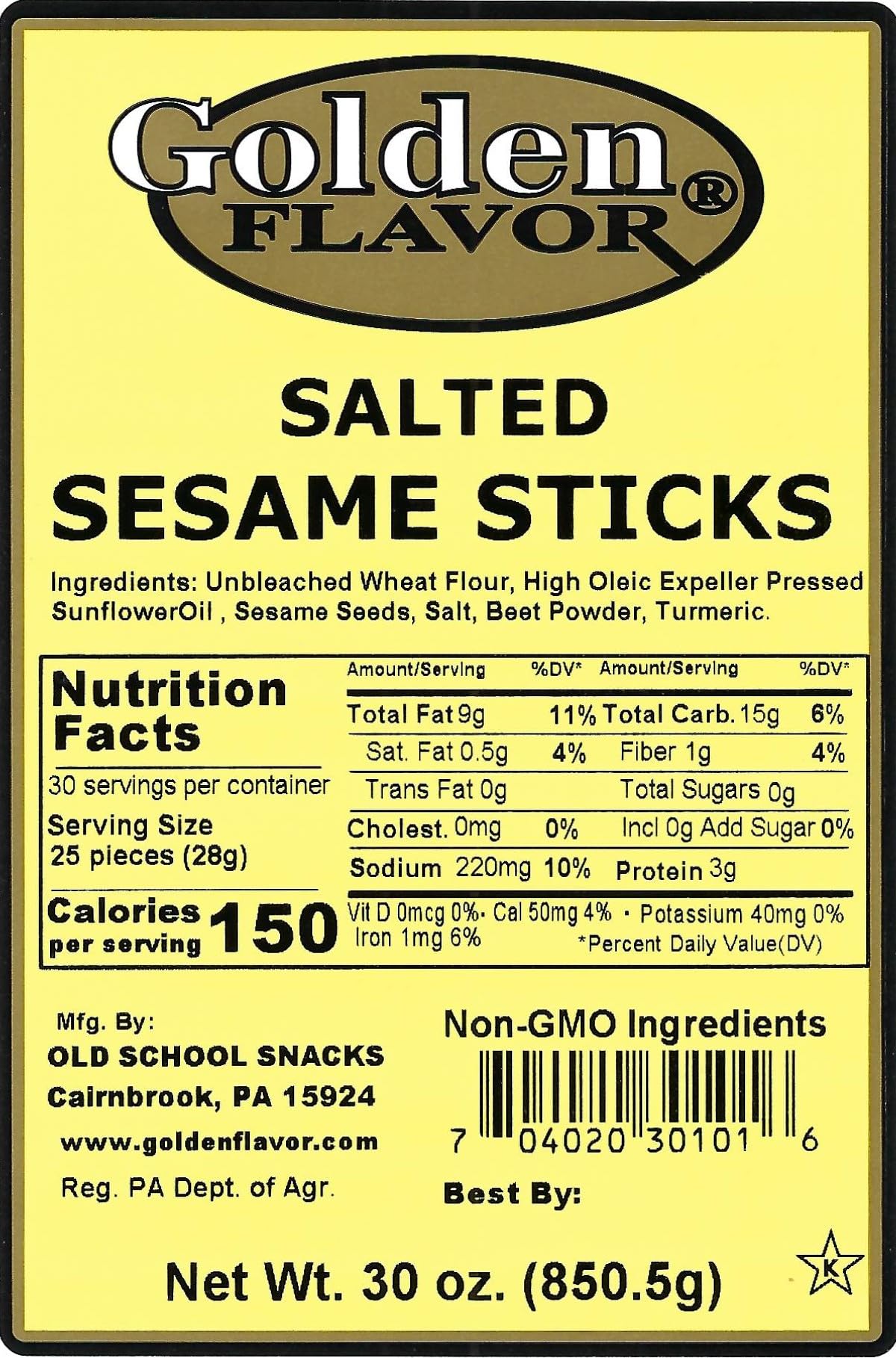 Golden Flavor - Salted Sesame Sticks - 30 oz bags (4 Pack)