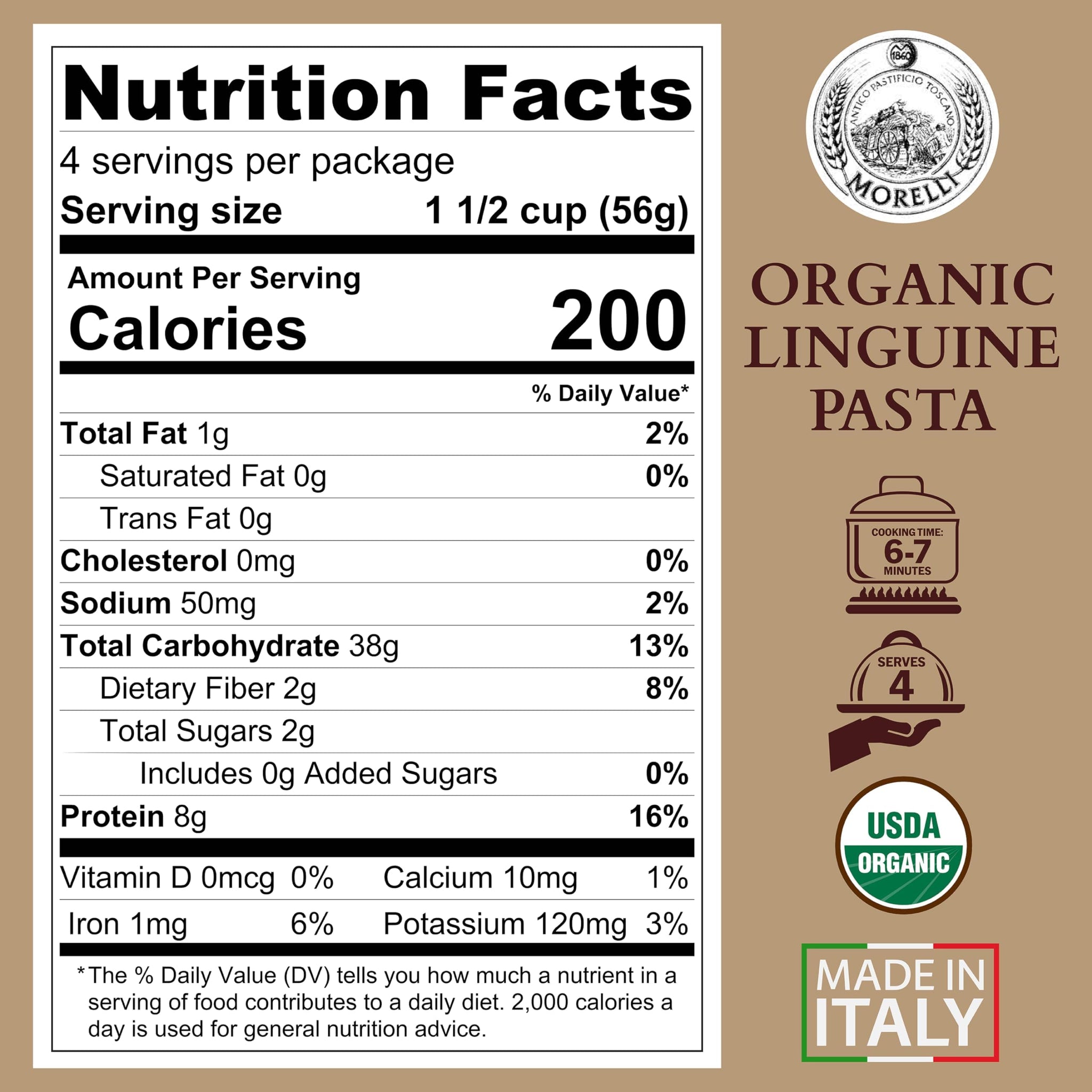 Morelli Squid Ink Pasta Linguine - Organic Black Pasta Noodles, Durum Wheat Semolina, Italian Nero Di Seppia Made in Italy - 8.8 oz / 250 g (Pack