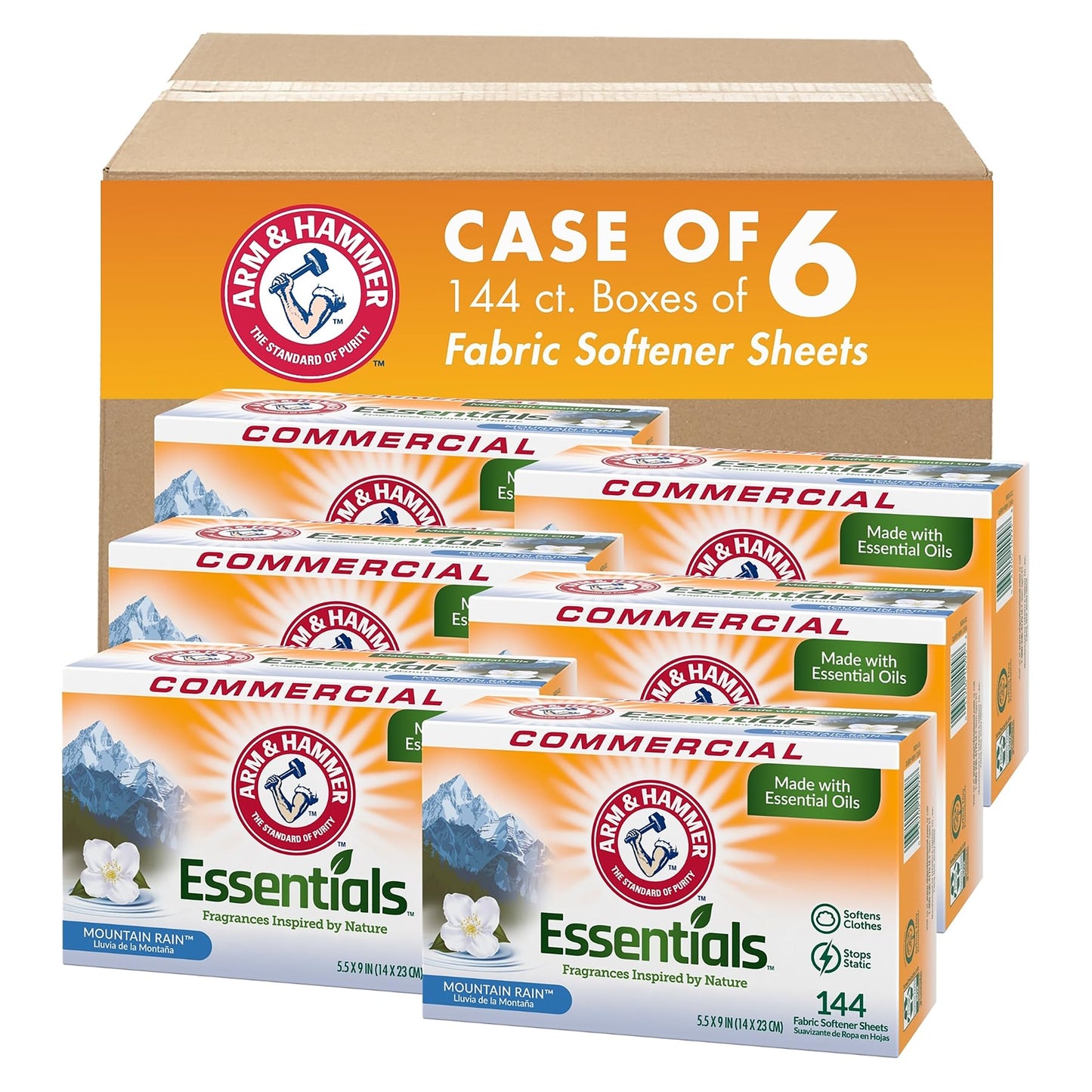 Arm & Hammer Essentials Fabric Softener Sheets-Mountain Rain-144ct