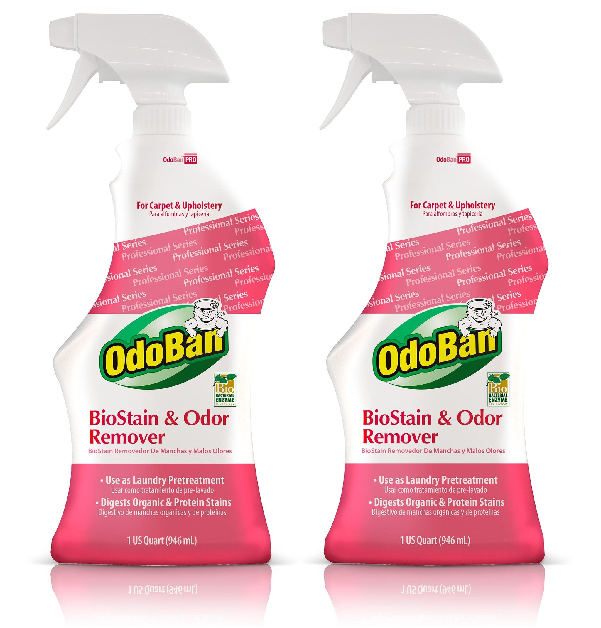 OdoBan Professional Cleaning BioStain and Odor Remover for Carpet and Upholstery, Made in the USA, 32 oz Ready-to-Use Spray 2-Pack