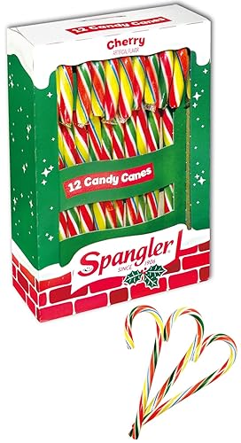 Spangler (1) Box Candy Canes - Cherry Flavored Multi-Color Stripes - 12 Individually Wrapped Pieces per Box - Holiday & Christmas Candy - Net Wt. 5.3