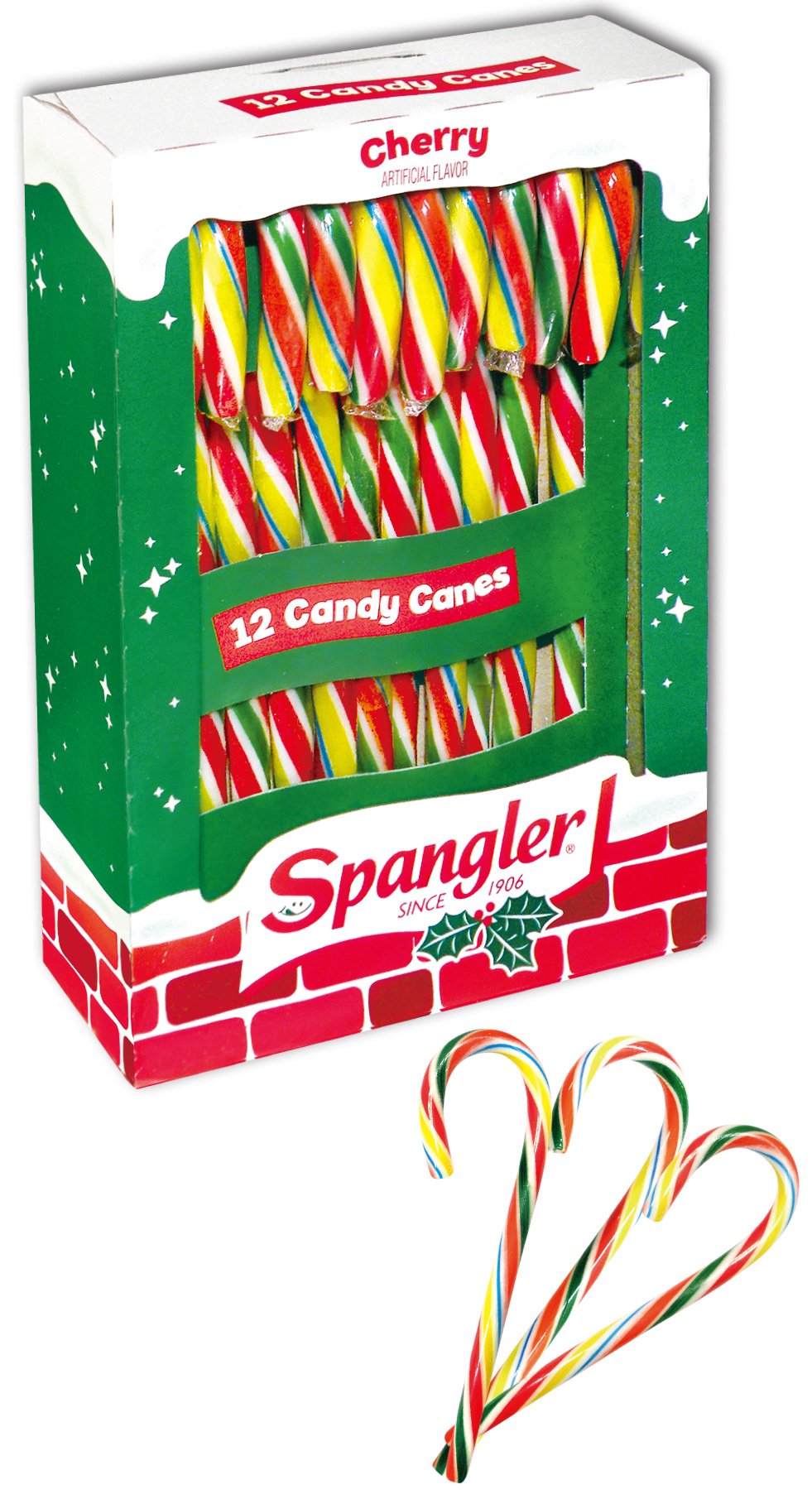 Spangler (1) Box Candy Canes - Cherry Flavored Multi-Color Stripes - 12 Individually Wrapped Pieces per Box - Holiday & Christmas Candy - Net Wt. 5.3