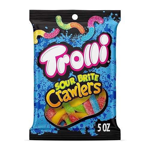Trolli Sour Brite Crawlers, Candy, Cherry-Lemon, Strawberry-Grape & Orange-Lime, Sweet and Sour, Gummy Worms, 5 oz
