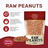 Spicy World Peanuts Raw Whole With Skin 4 LB Jumbo Bag (64oz) | Uncooked, Unsalted, All Natural, USA Grown Red Skin Spanish Grade