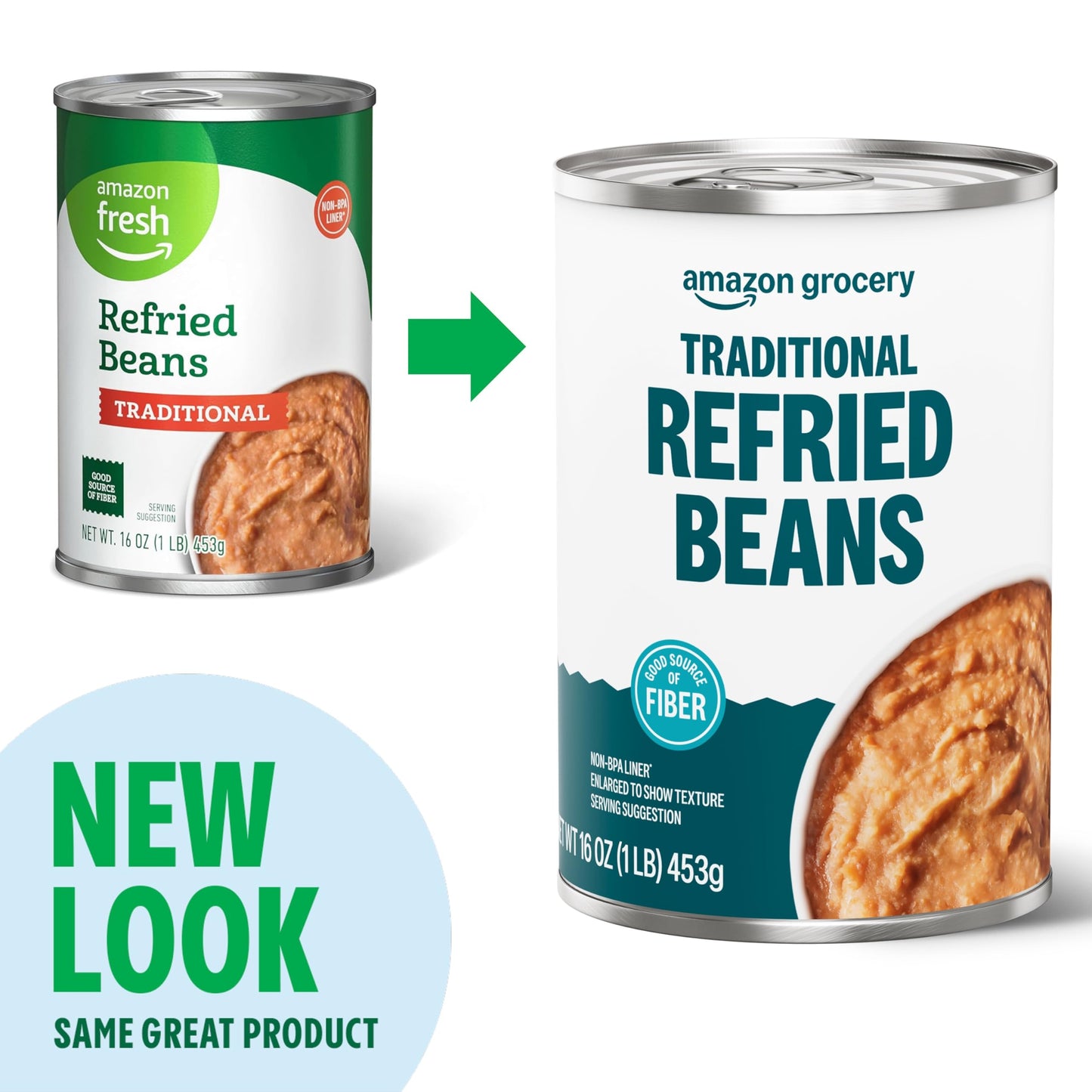 Amazon Grocery, Canned Traditional Refried Beans, 16 Oz