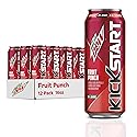 Mountain Dew Kickstart, Fruit Punch, 92mg Caffeine, Vitamins B & C, 80 Calories, 5% Juice, 16 fl oz (12 Count)