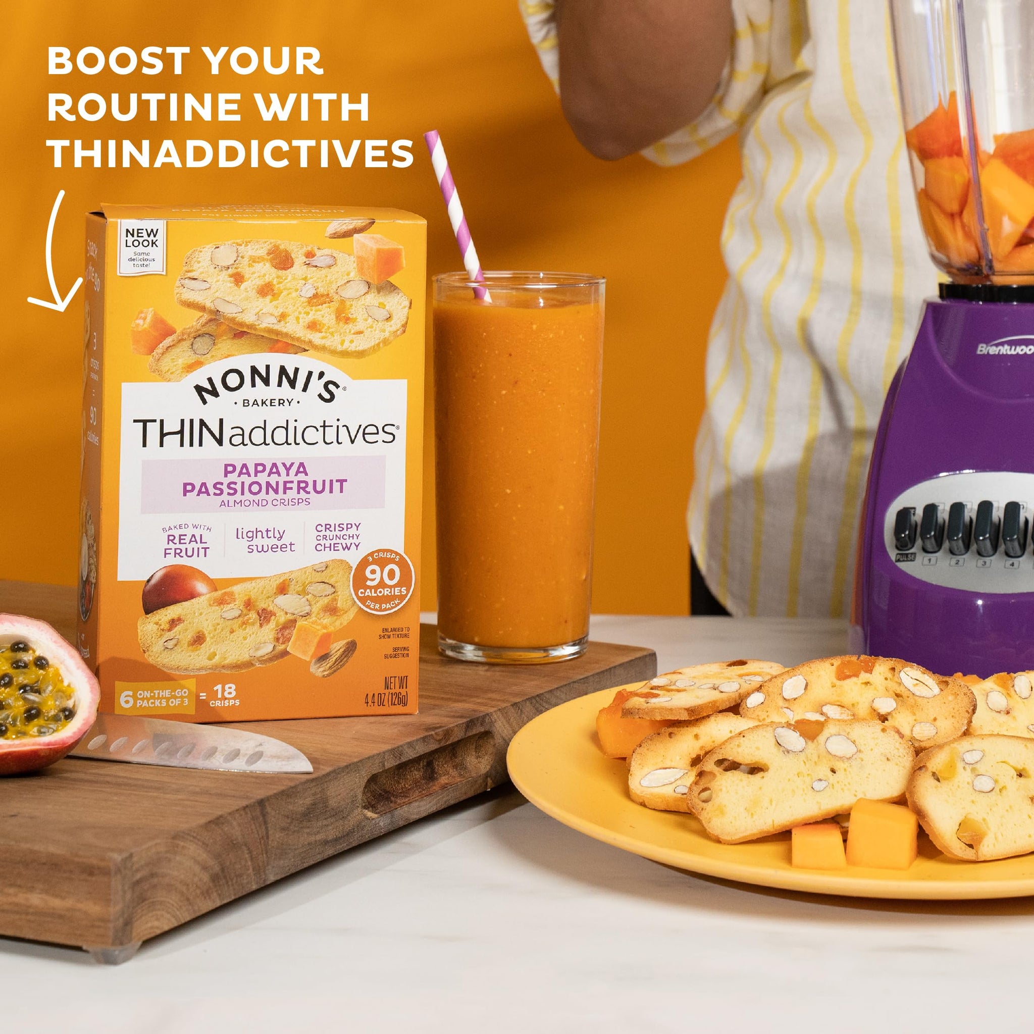 Nonni's THINaddictives Almond Thin Cookies - 3 Boxes Papaya & Passionfruit Cookie Thins Biscotti Italian Individually Wrapped Kosher Coffee 4.4