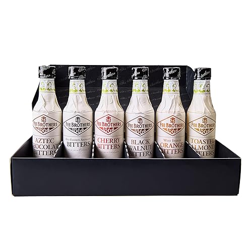 Fee Brothers Bitters Variety Gift Pack - Orange, Old Fashioned, Cherry, Chocolate, Black Walnut & Toasted Almond for Craft Cocktails & Home Bartending