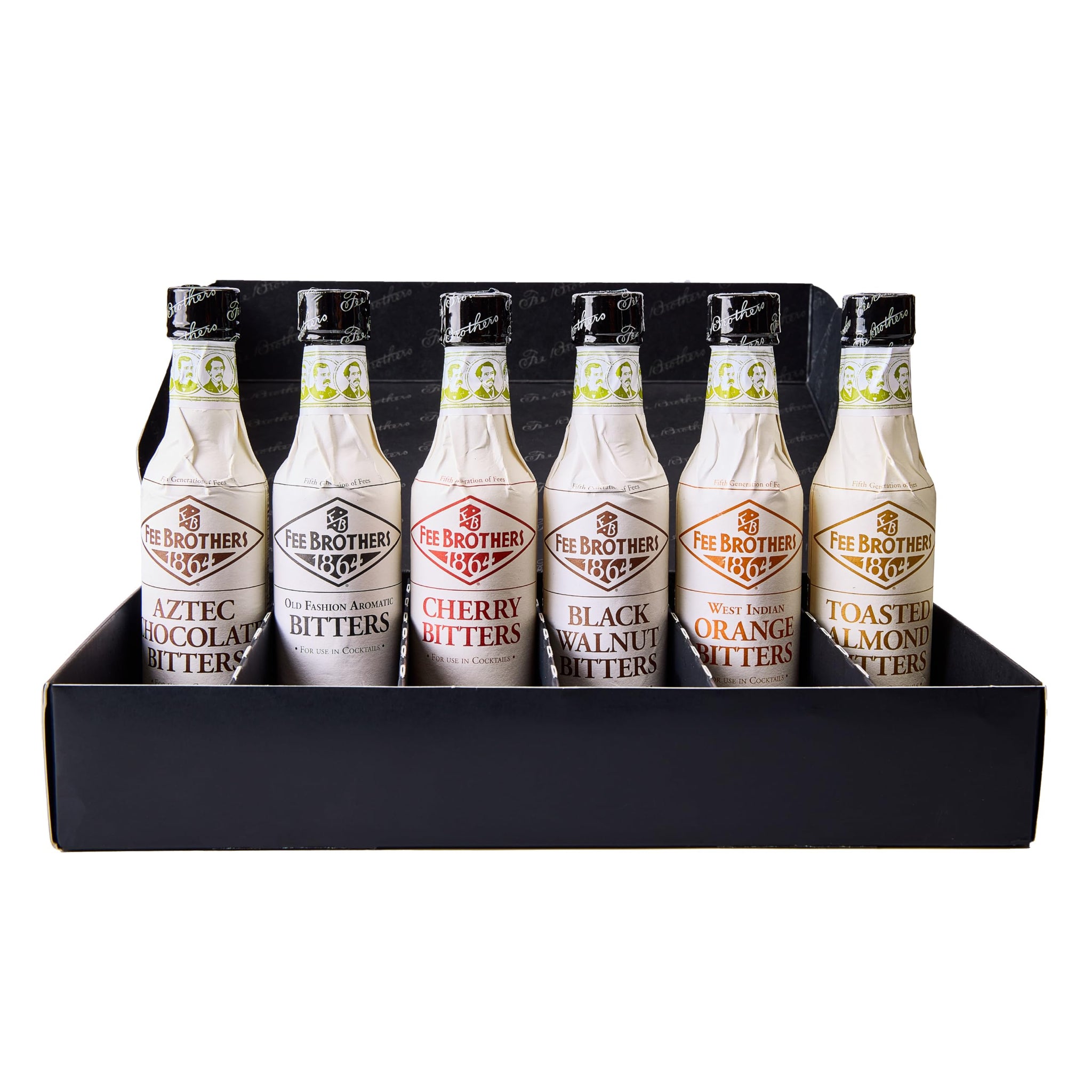 Fee Brothers Bitters Variety Gift Pack - Orange, Old Fashioned, Cherry, Chocolate, Black Walnut & Toasted Almond for Craft Cocktails & Home Bartending