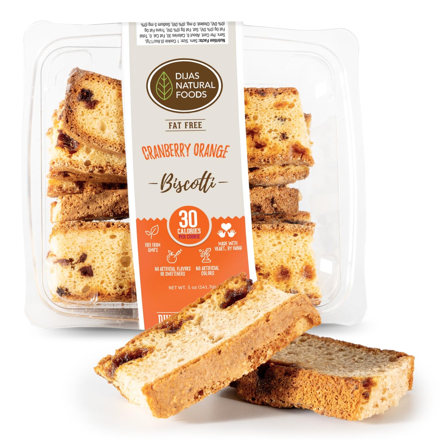 DIJAS Natural Foods, Crunchy Fat Free Biscotti Cookie, All Natural Preservative Free Ingredients, Delicious Low Calorie Snack (5 Ounces, Cranberry