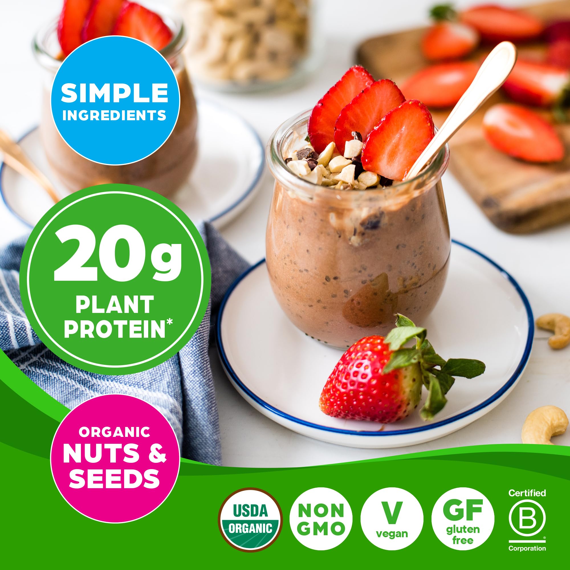 Orgain Organic Simple Vegan Protein Powder, Chocolate - 20g Plant Based Protein, Made with less Ingredients, No Artificial Sweeteners, Gluten Free, No