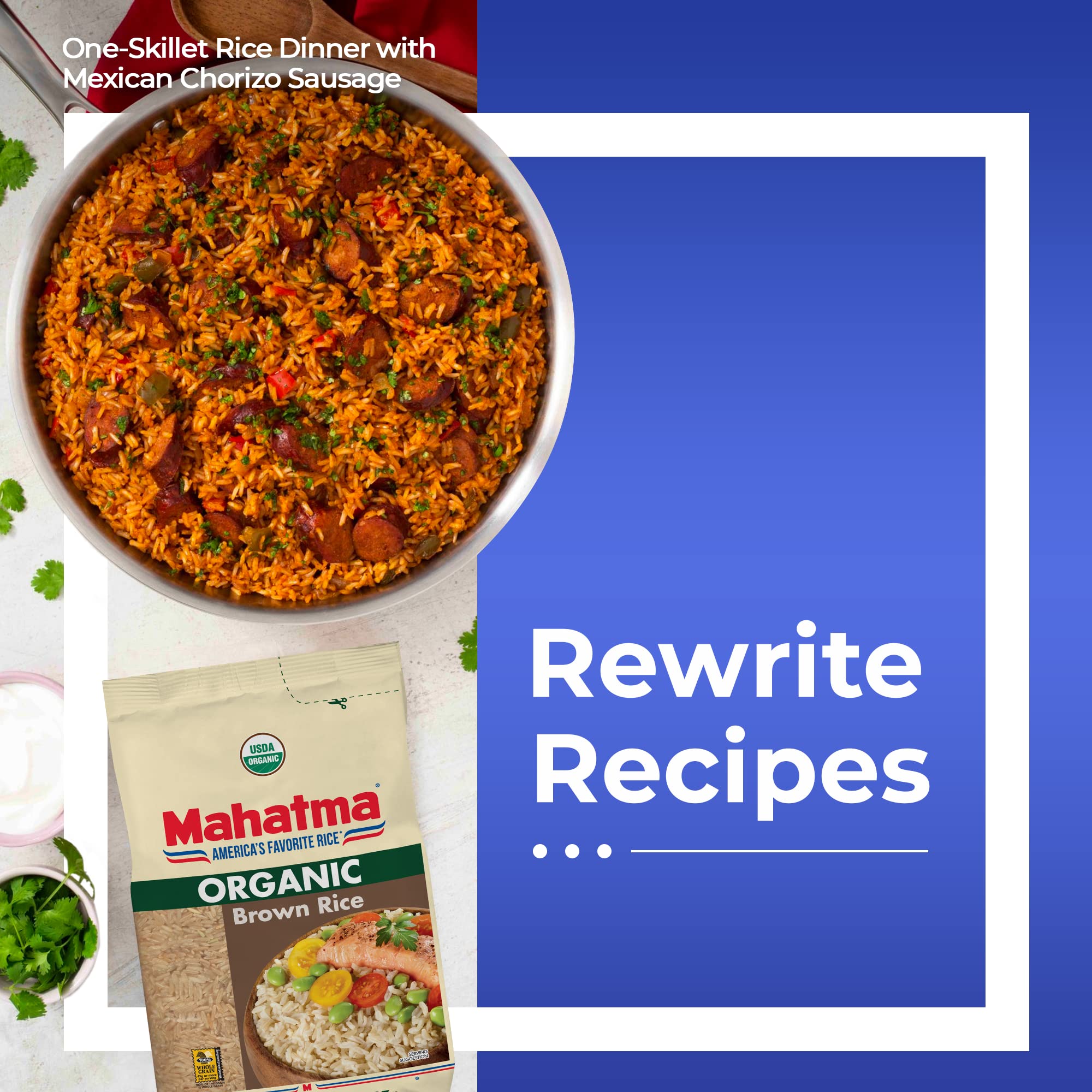 Mahatma Organic Brown Rice, 2-Pound Bag of Rice, Microwave Rice in 20 Minutes or Cook on Stovetop in 1 Hour
