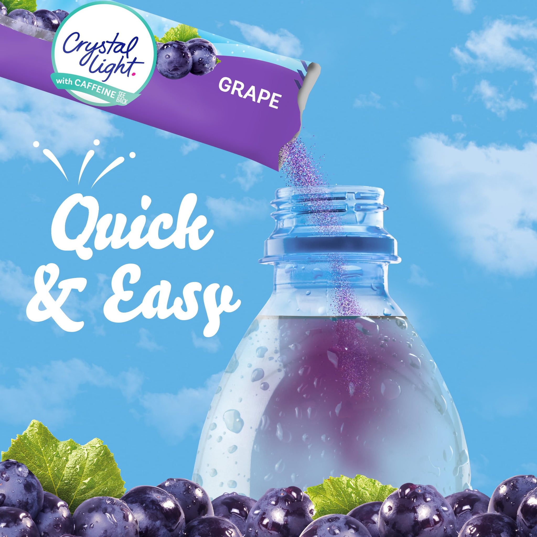 Crystal Light Drink Mix with Caffeine, 120 Packets, for Convenient On-the-Go Flavorful Hydration, Naturally Flavored Grape with other natural flavor