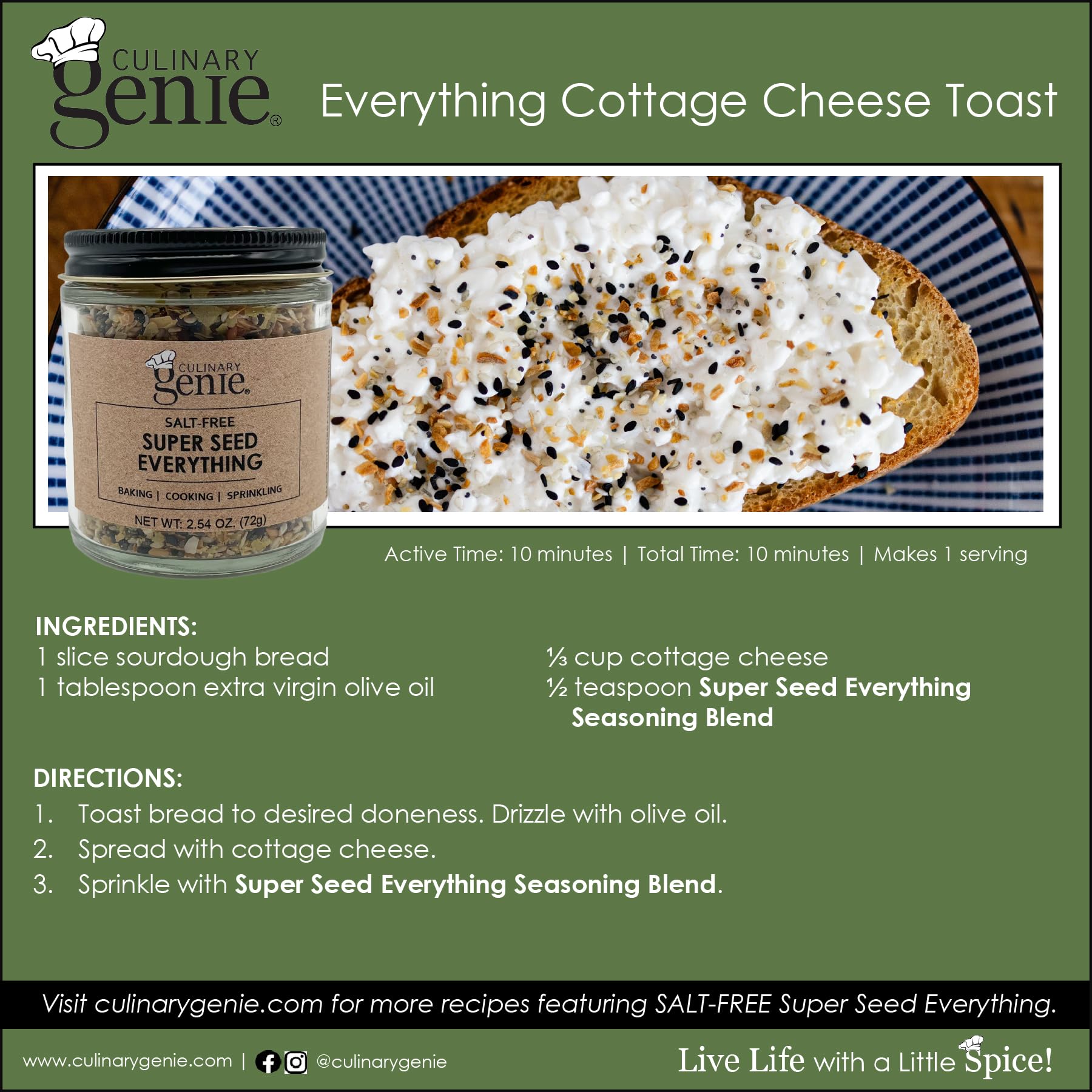 Culinary Genie Salt-Free Super Seed Everything Seasoning Blend - Everything Bagel Style with Seeds & Nutritional Yeast, No Salt Added