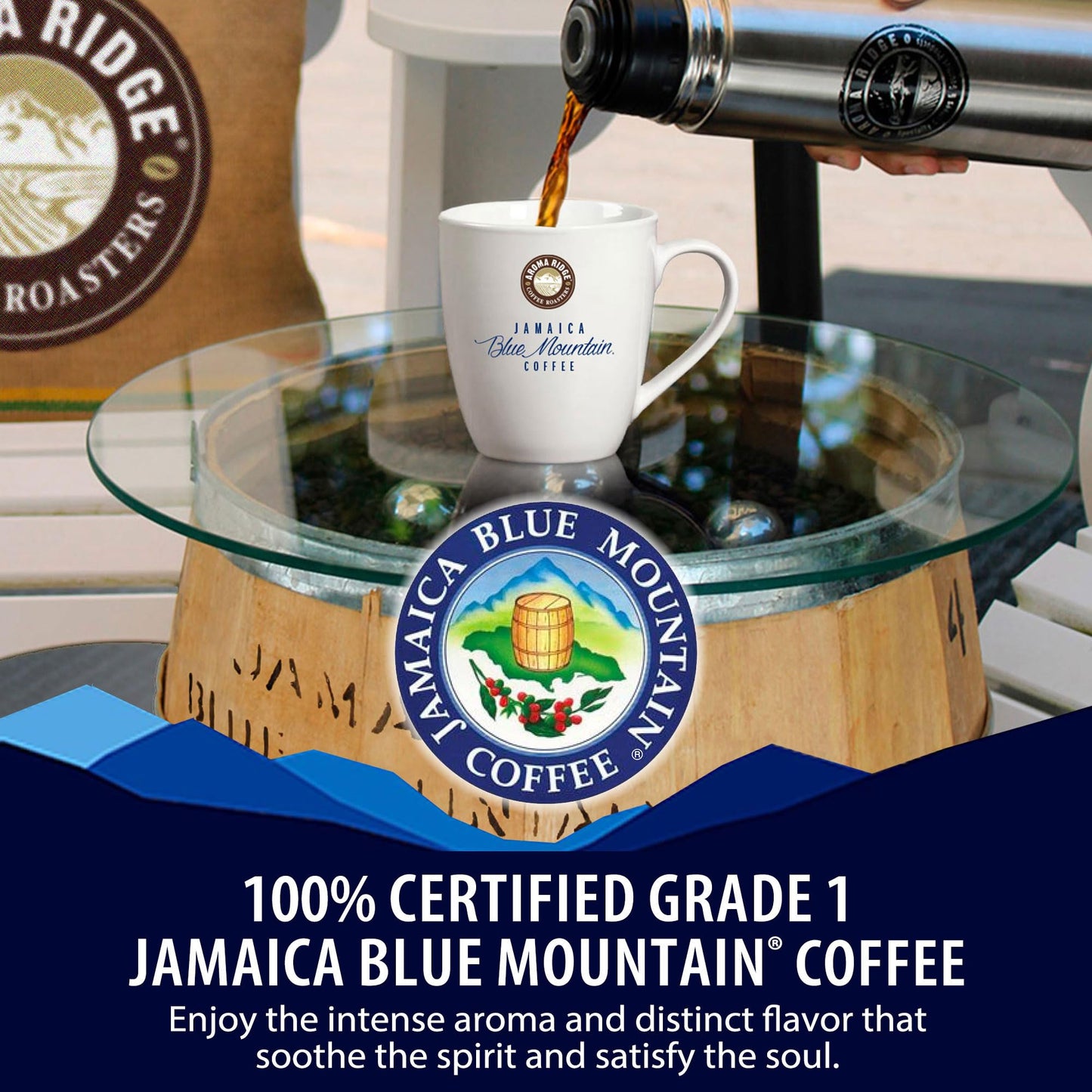 Aroma Ridge Jamaica Blue Mountain® Coffee Whole Bean 8oz Gift Box - Medium Roast Fresh Roasted in USA - 100% Pure and Authentic Jamaican Gourmet