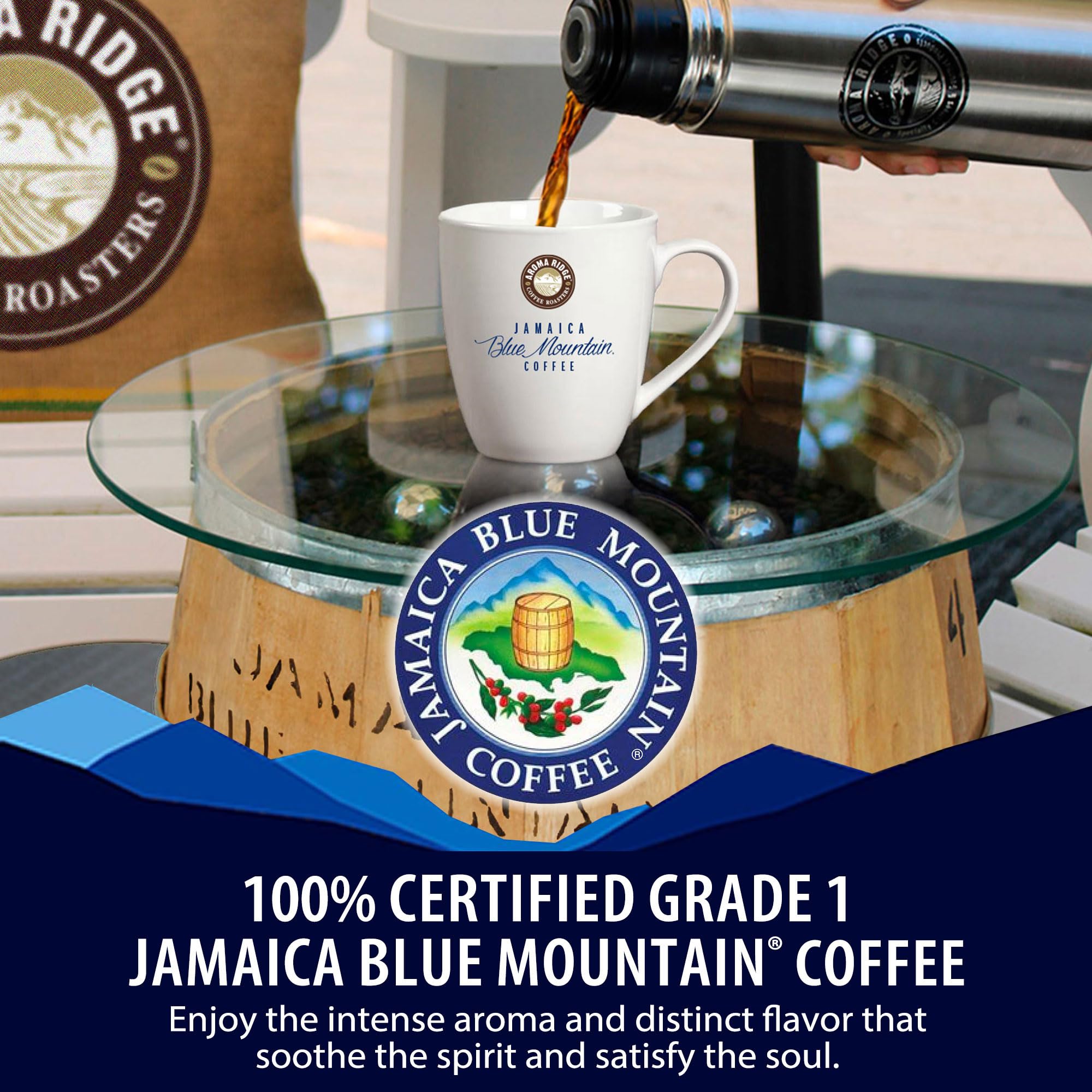 Aroma Ridge Jamaica Blue Mountain® Coffee Whole Bean 8oz Gift Box - Medium Roast Fresh Roasted in USA - 100% Pure and Authentic Jamaican Gourmet