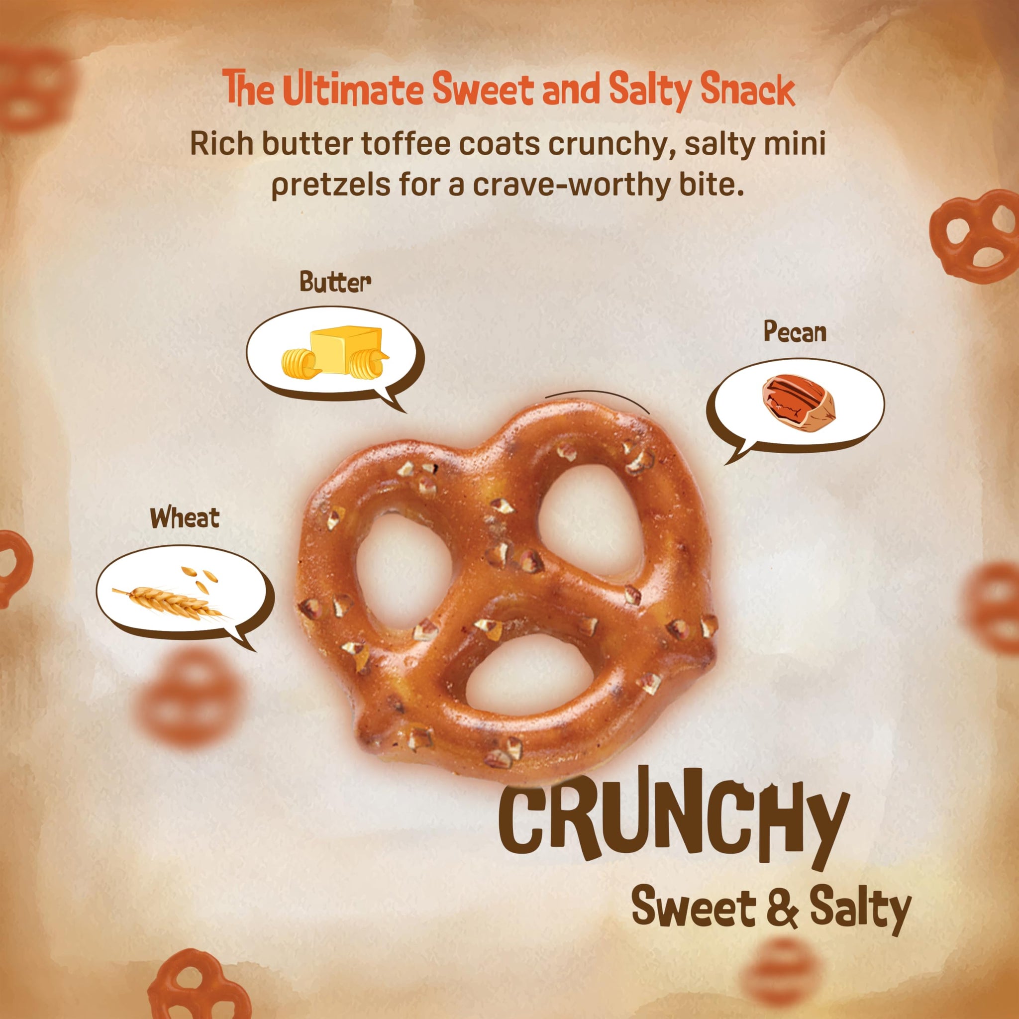 Everton Toffee Toasted Pecan Flavor Butter Toffee Pretzels, Sweet & Salty Gourmet Pretzel Snack, Small Batch Made & Handcrafted, Crunchy Dessert Treat