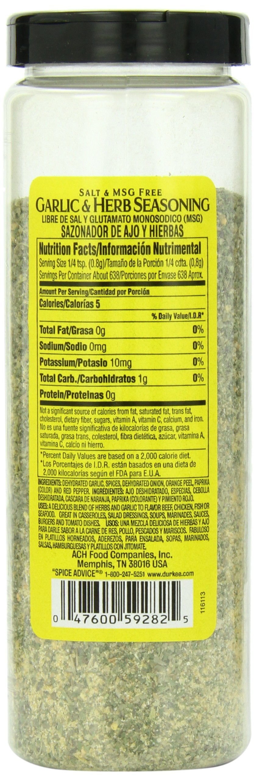 Durkee 100% Salt Free Garlic and Herb Seasoning, 18 Ounce