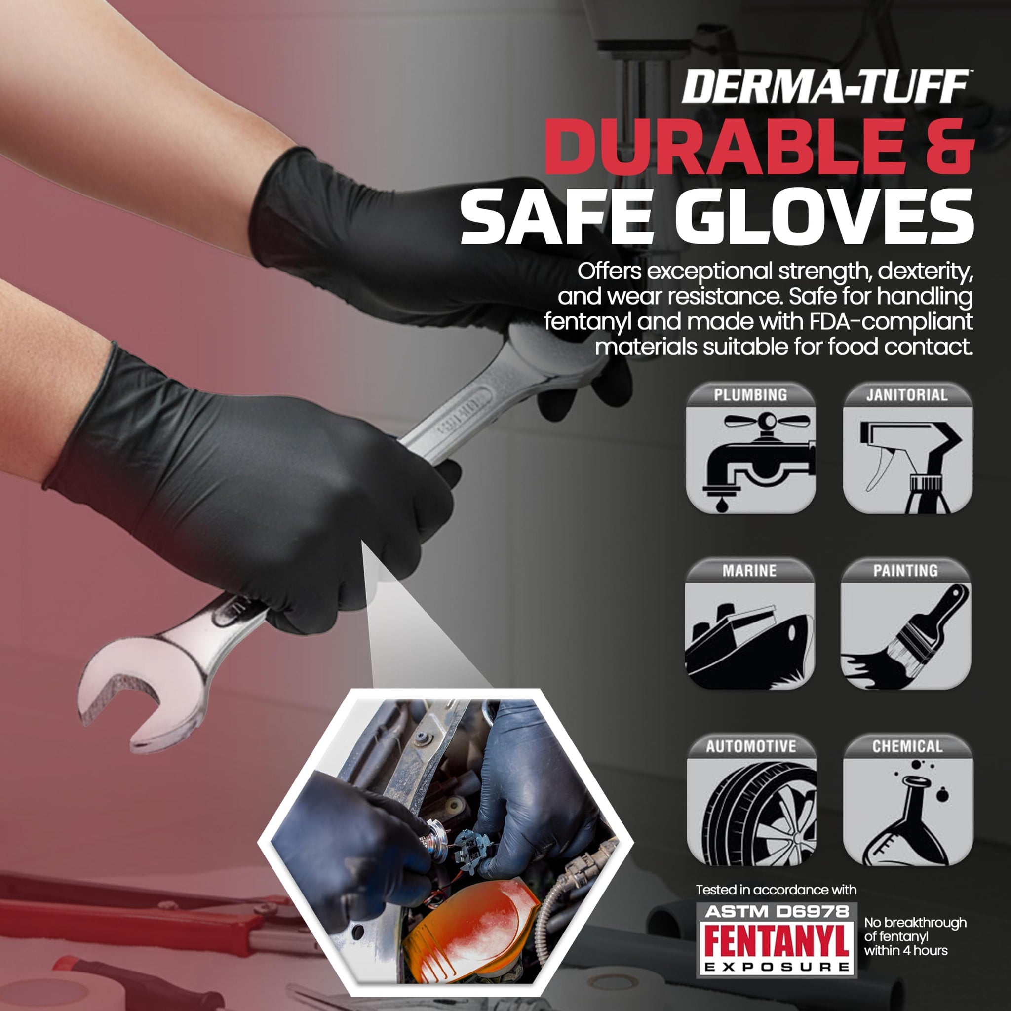 SAS Safety SAS - 66583 - 120 PACK Derma-Tuff Powder Free Nitrile Disposable Gloves, 6 Mil, 2XL 120 Ct, Latex Free, Black
