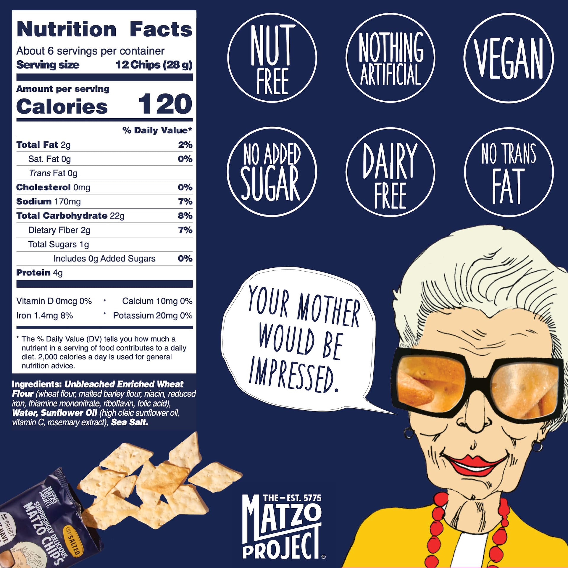 The Matzo Project Crispy Matzo Chips, Sea Salt Flavor, Vegan, Nut Free, Back-to-School Snack Packs, 3-Pack, 6 oz. Each, Kosher but NOT Kosher