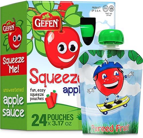 Gefen, Squeeze Me! All Natural Squeezable Applesauce, 3.17oz (24 Pack) No Sugar Added | Grab & Go | Certified Kosher (Including Passover)