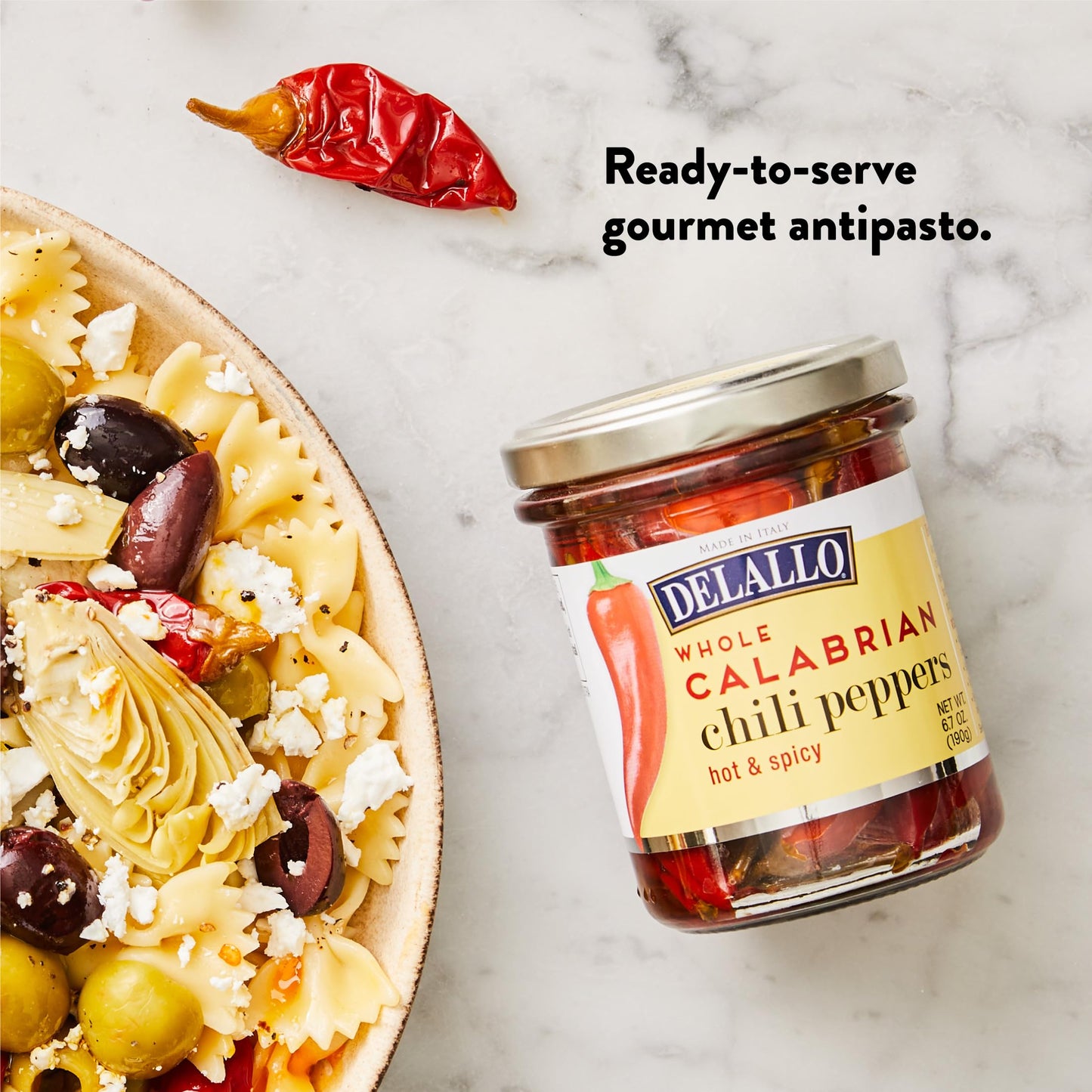 DeLallo Whole Calabrian Chili Peppers, 6.7 oz Jar, (3 Pack), Grown in Italy