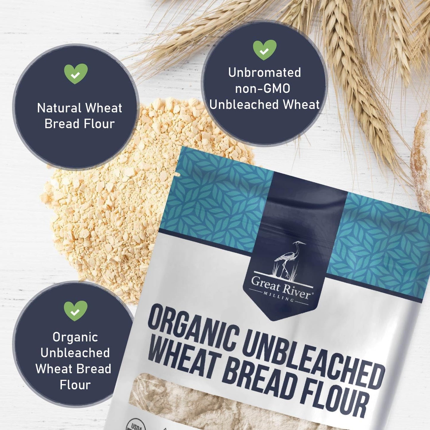 Great River Milling Organic Unbleached Wheat Bread Flour | Artisan Bread Flour for Baking | Multi-Purpose Wheat, Unbromated, Non-GMO, Kosher | 5 Lb