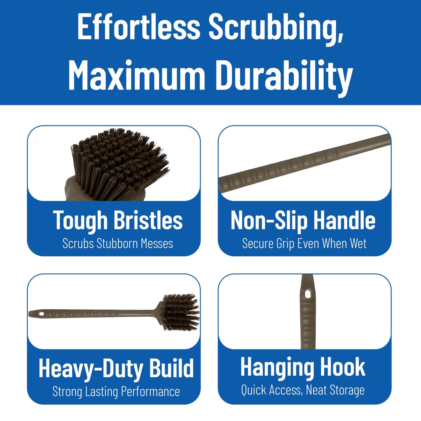SPARTA 40501EC01 Plastic Large Scrub Brush, Kitchen Brush, Utility Brush With Long Handle For Cleaning, 20 Inches, Brown