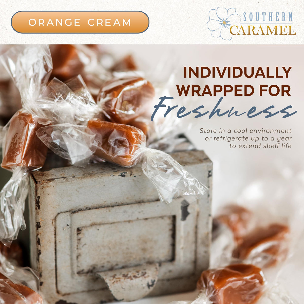 Southern Caramel Orange Cream Caramels, Handcrafted, 4 oz (Pack of 1)