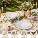 I00000 102 Pieces Gold Plastic Plates, Disposable Party Plates White Gold Rim, 51 Disposable Gold Dinner Plates 10.25 Inch and 51 Disposable Dessert