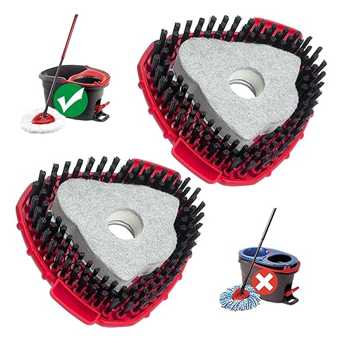 [2026 New Version] 2-Pack Oceda Scrubber Mop Heads for EasyWring 1-Tank System, Stiff-Bristle Brush Head with Built-in Scouring Pad for Deep Cleaning