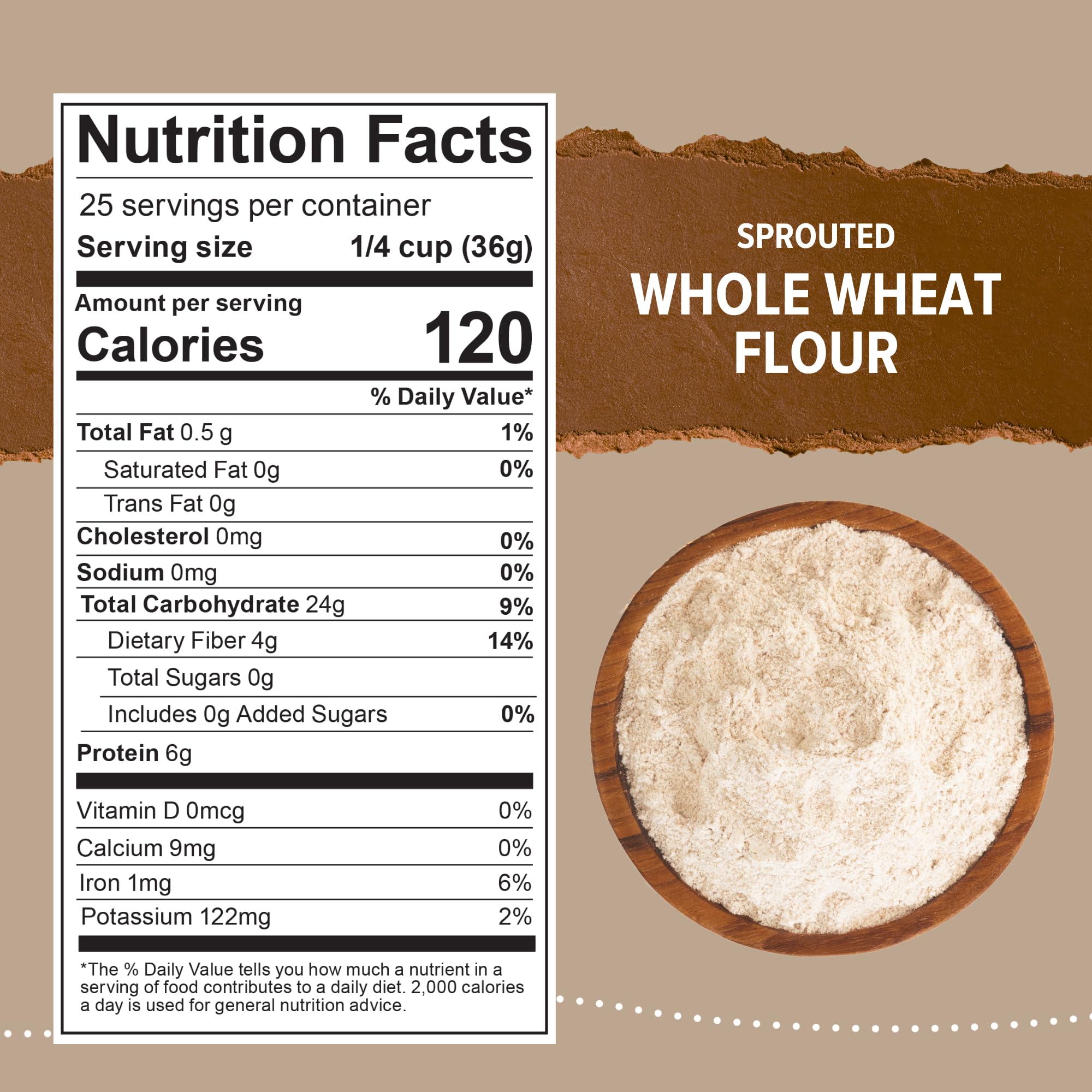 One Degree Organics Sprouted Whole Wheat Flour, Glyphosate-Free, USDA Organic, Whole Grain, High Fiber, Non-GMO, Vegan, Kosher, White Flour