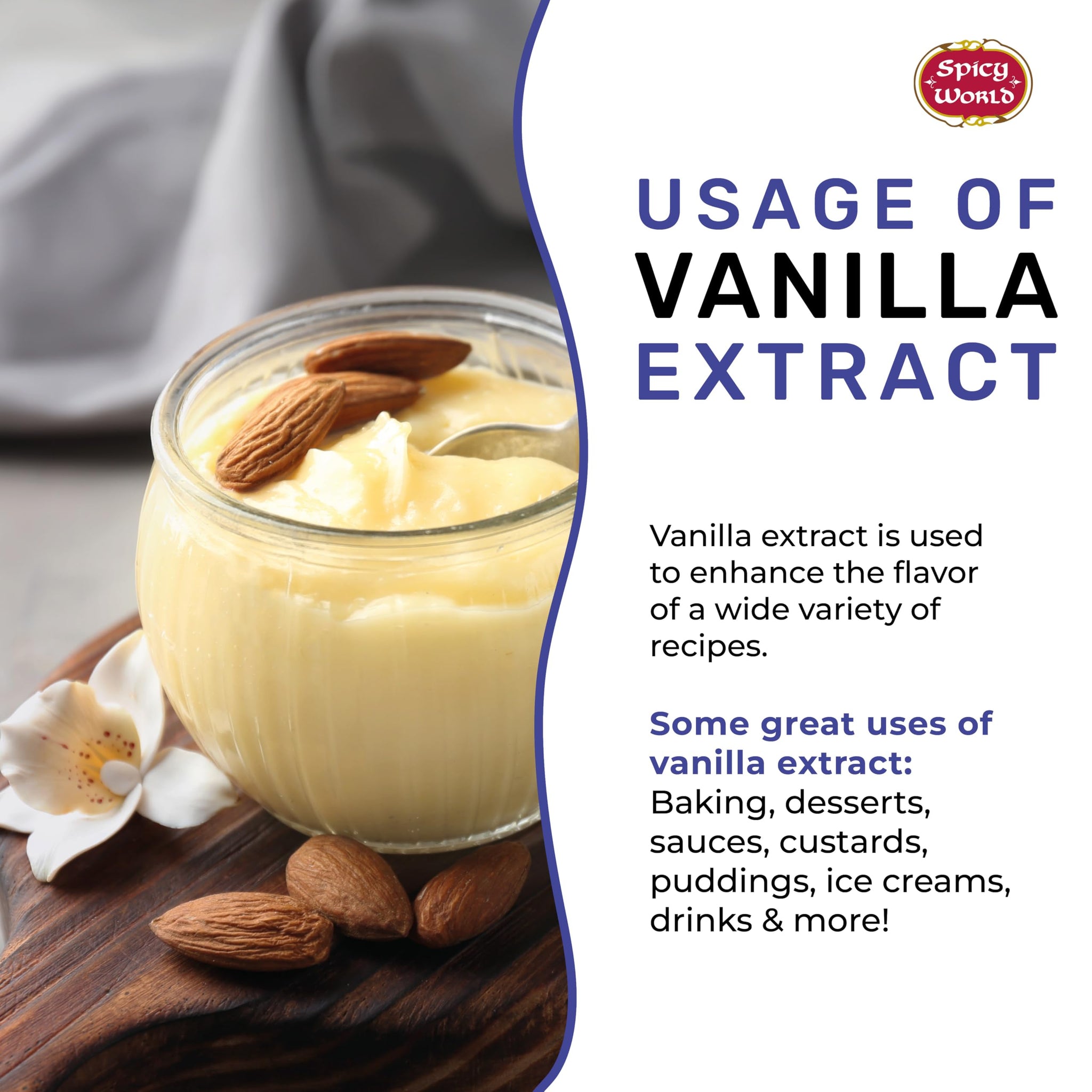 Spicy World Pure Vanilla Extract 4oz - 100% Real Vanilla Extract - Made from Grade B Vanilla Beans - For Cooking, Drinks & Desserts - 100% Vegan