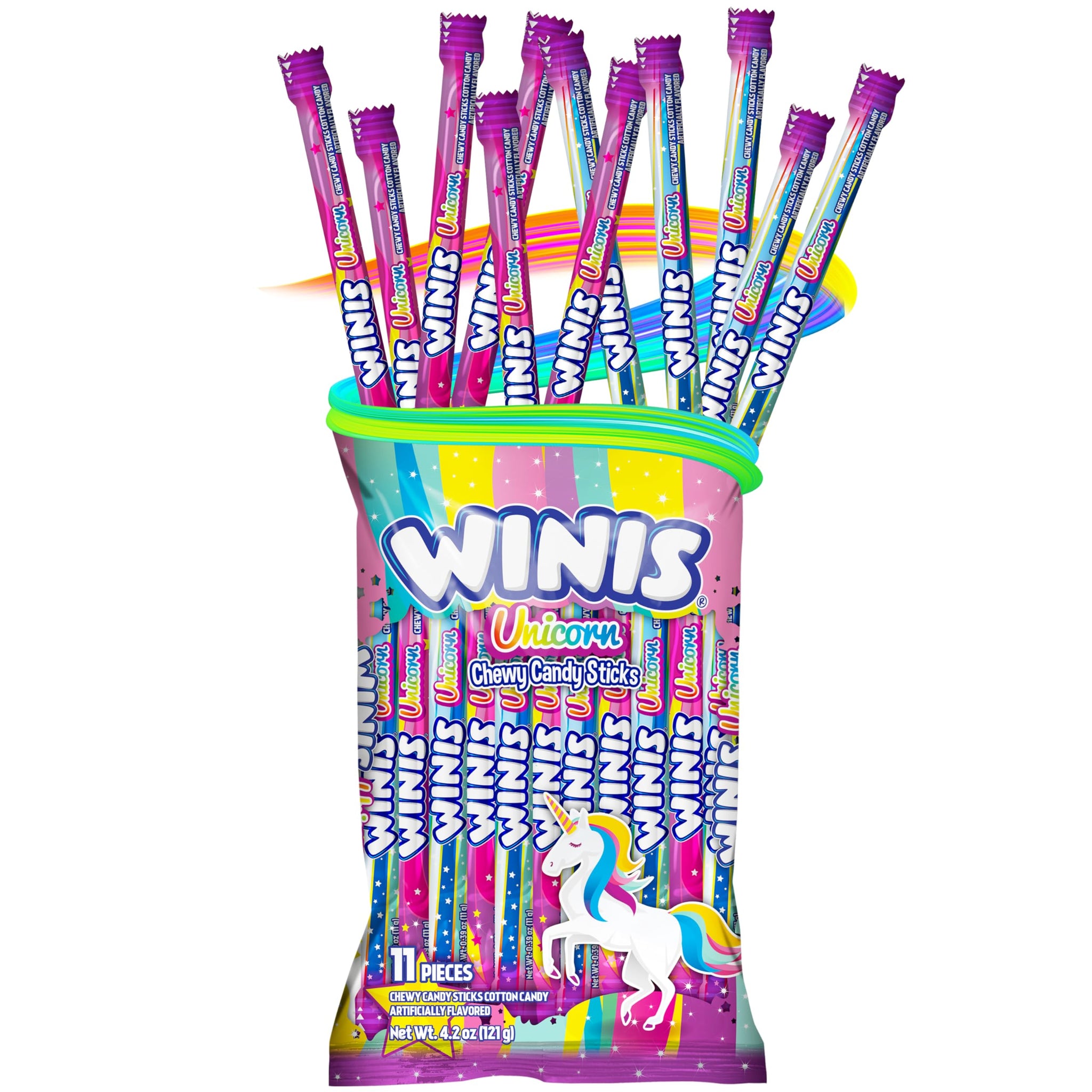 Winis Unicorn | Chewy Candy Swirl | Cotton-Candy Flavored | Sharing Size 4.3 Oz Bag - 11 Pieces | Gifts, Holiday, Parties, Concessions, Pantry