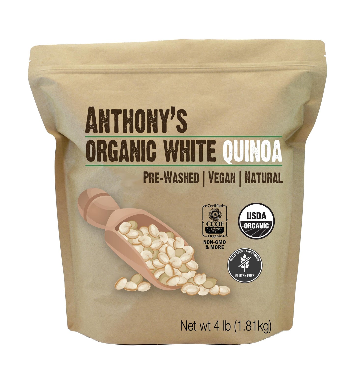 Anthony's Organic White Whole Grain Quinoa, 4 lb, Gluten Free & Non GMO