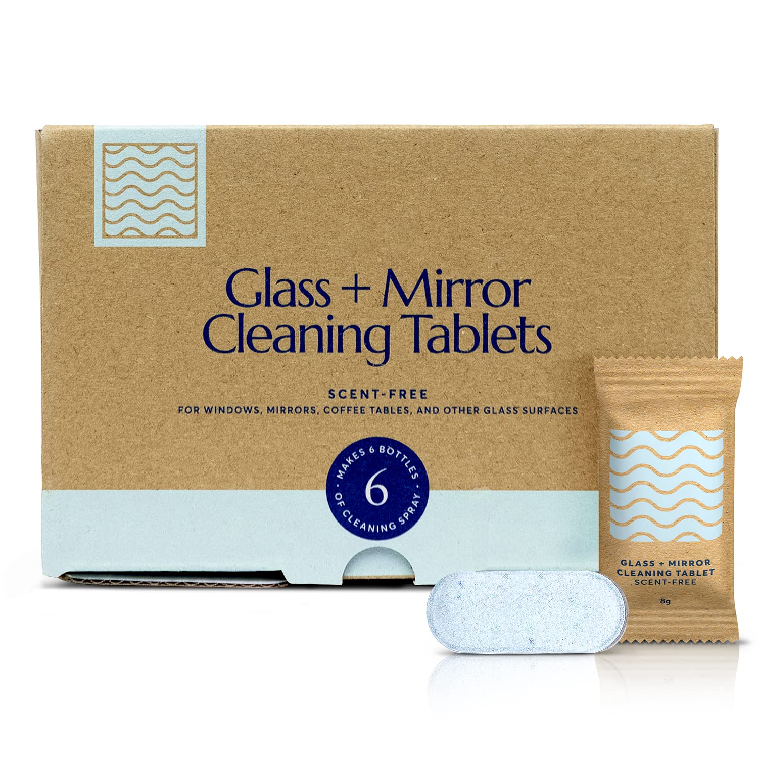 CLEANOMIC Glass and Mirror Cleaning Tablets (6 Pack) - All-Purpose Multi-Surface Household Cleaner Tablets (Scent-Free)