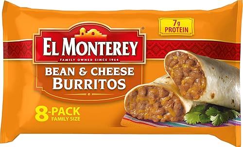 El Monterey Bean and Cheese Burritos – Family Pack of 8 Frozen Burritos, Made with Flavorful Beans, Delicious Cheese and No Artificial Flavors