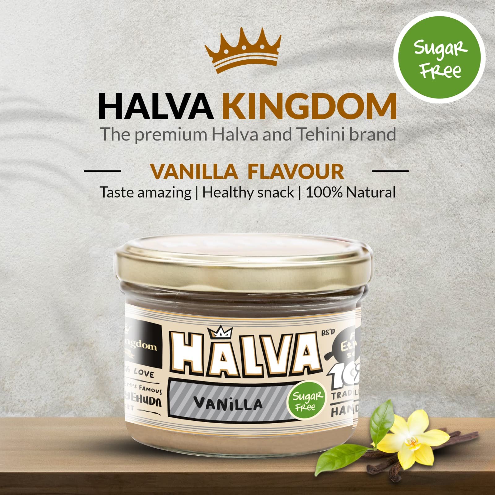 Halva Kingdom Open Sesame Sugar Free Halva Vegan Dessert | Healthy Ingredients, Gluten Free, Kosher Certified Jar (SUGAR FREE VANILLA)