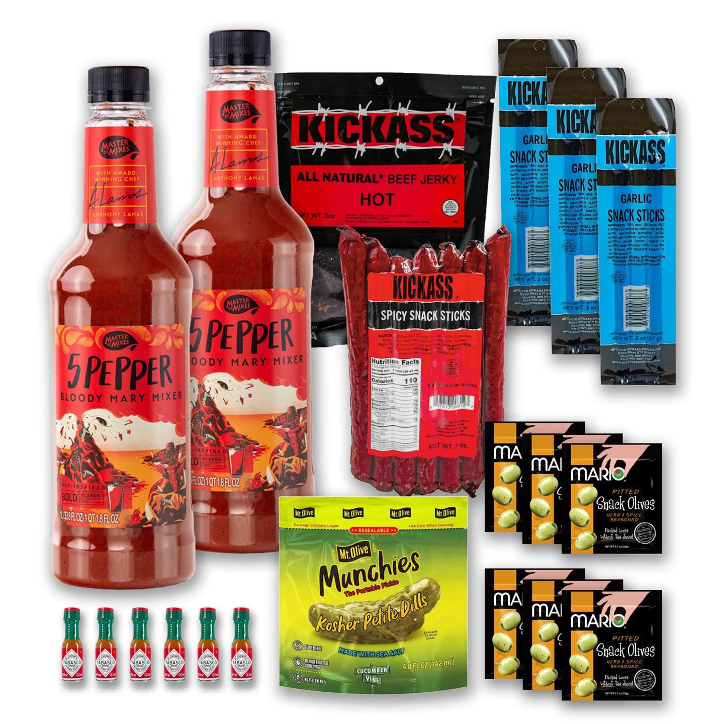 Extra Hot Bloody Mary Kit - 20 Piece - Just Add Vodka - Spicy Gifts for Men and Women - Bloody Mary Accessories - Beef Snacks - Bloody Mary Mix - Beef