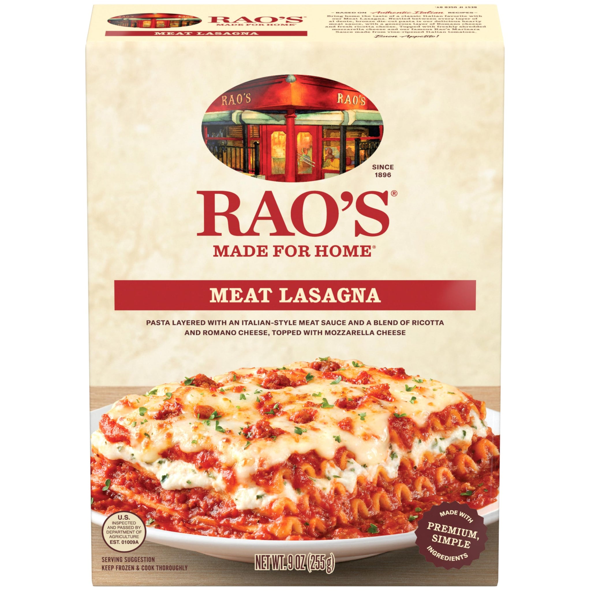Rao's Made For Home Meat Lasagna Frozen Meal, 9 oz