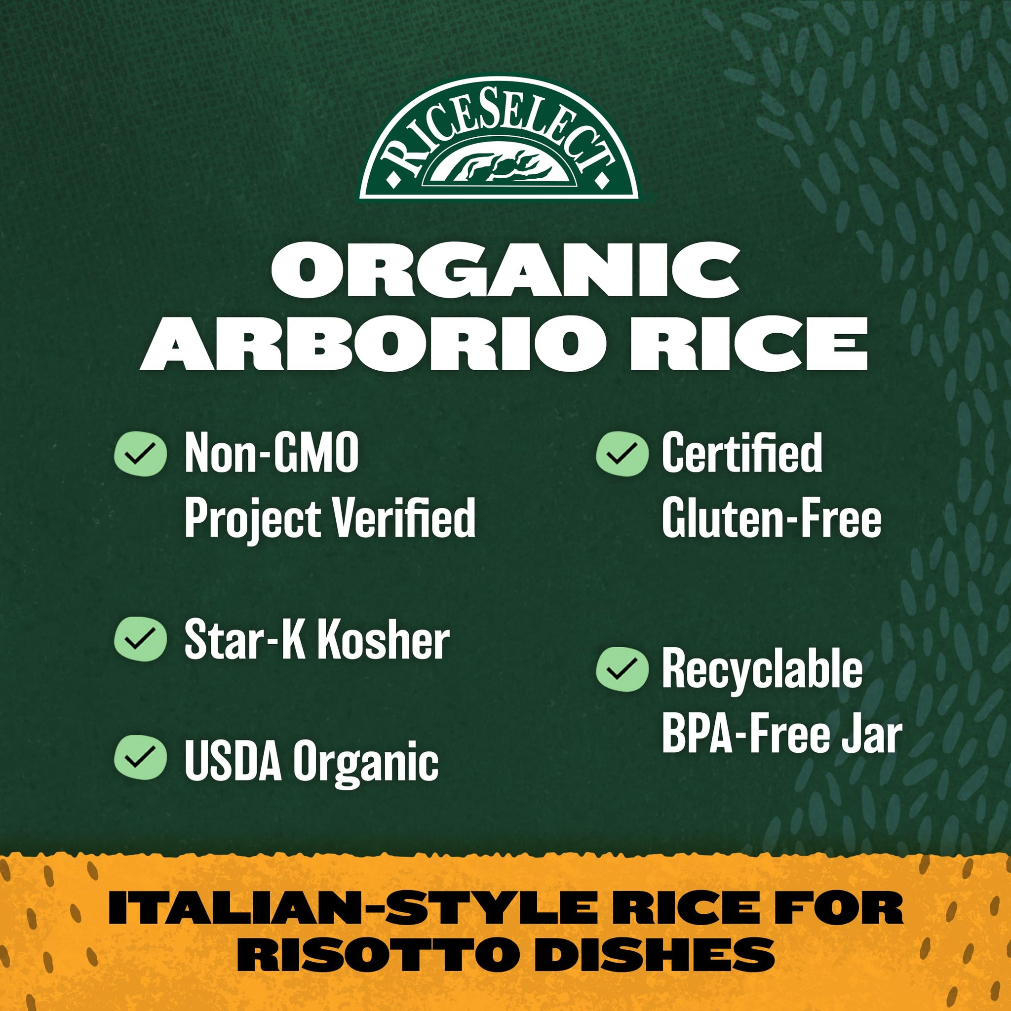 RiceSelect Organic Arborio Rice for Italian Risotto, Premium Gluten-Free Rice, Non-GMO, 32-Ounce Jar, (Pack of 1)