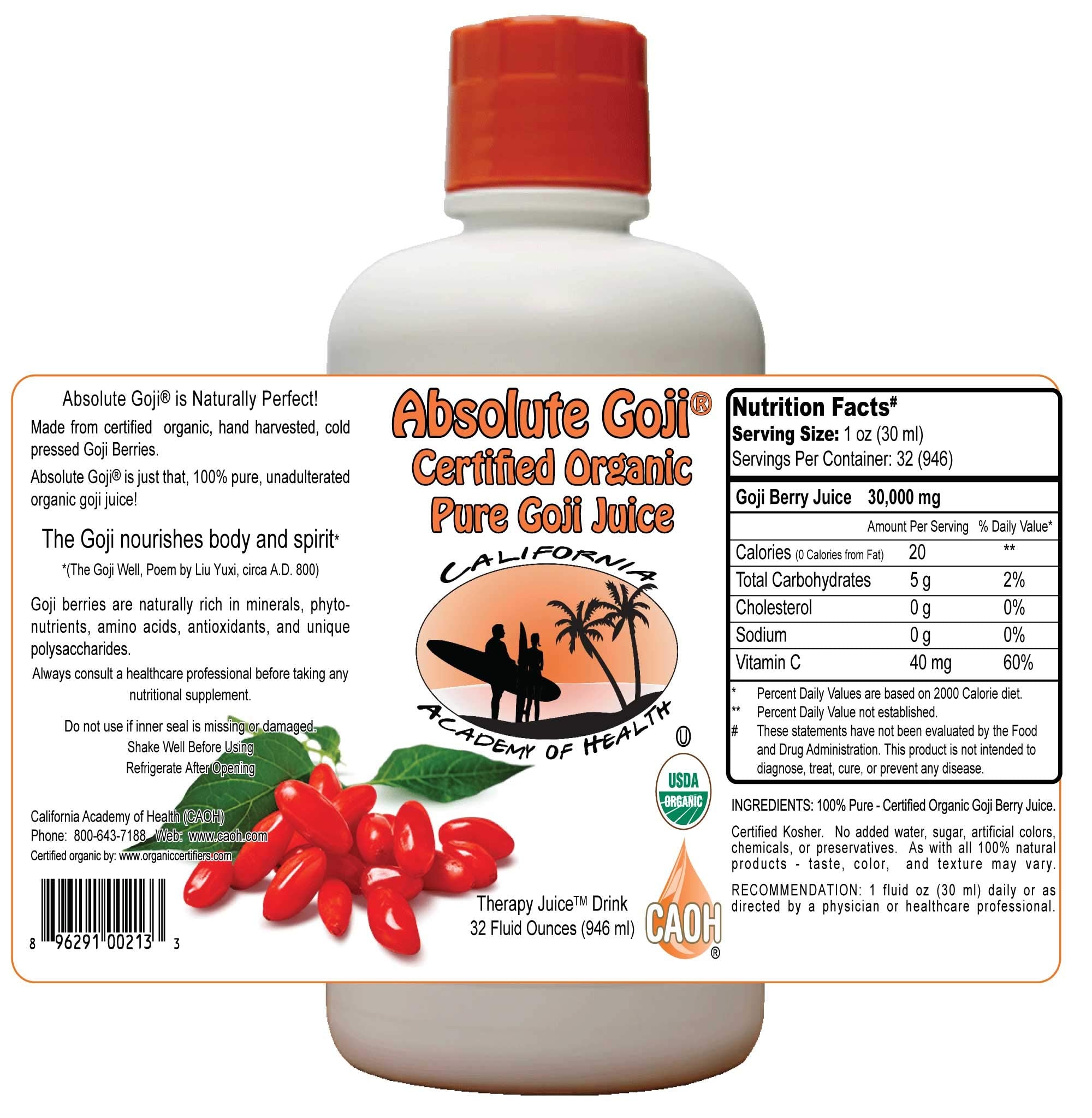 Absolute Goji - Pure Organic Goji Juice from CAOH (1 - 32 oz Bottle)