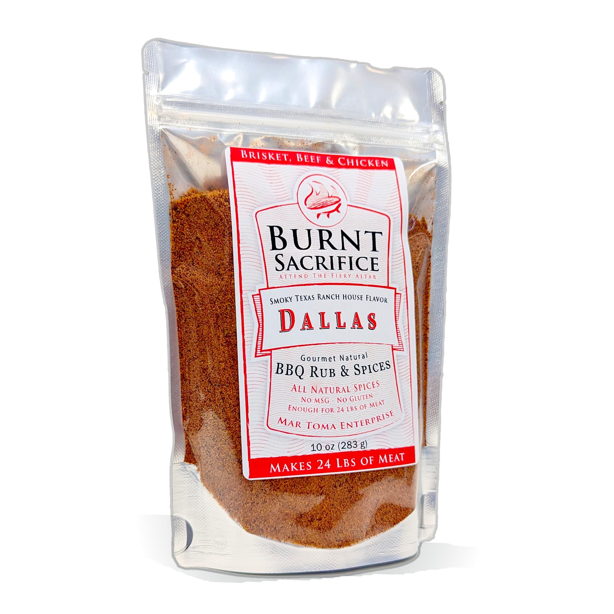 Burnt Sacrifice Dallas Style Gourmet Spicy BBQ Spice Dry Rub Seasonings (10 Ounce Bag Makes Over 24 Lbs) Brisket Roasts Tri tip Chicken Wings Lamb