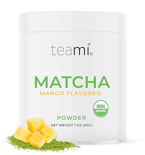 Teami Matcha Green Tea Powder - with Real Mango - Ceremonial Grade USDA Organic - Best for Lattes, Smoothies, Baking, Recipes, Traditional Preparation