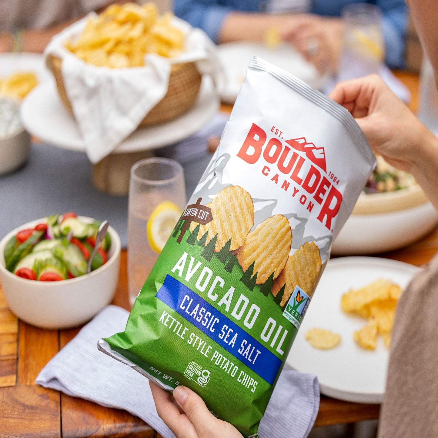 Boulder Canyon Avocado Oil Kettle Style Potato Chips Variety Pack, 18 Count - Gluten-Free, Non-GMO, Hickory Barbecue, Classic Sea Salt, Sea Salt