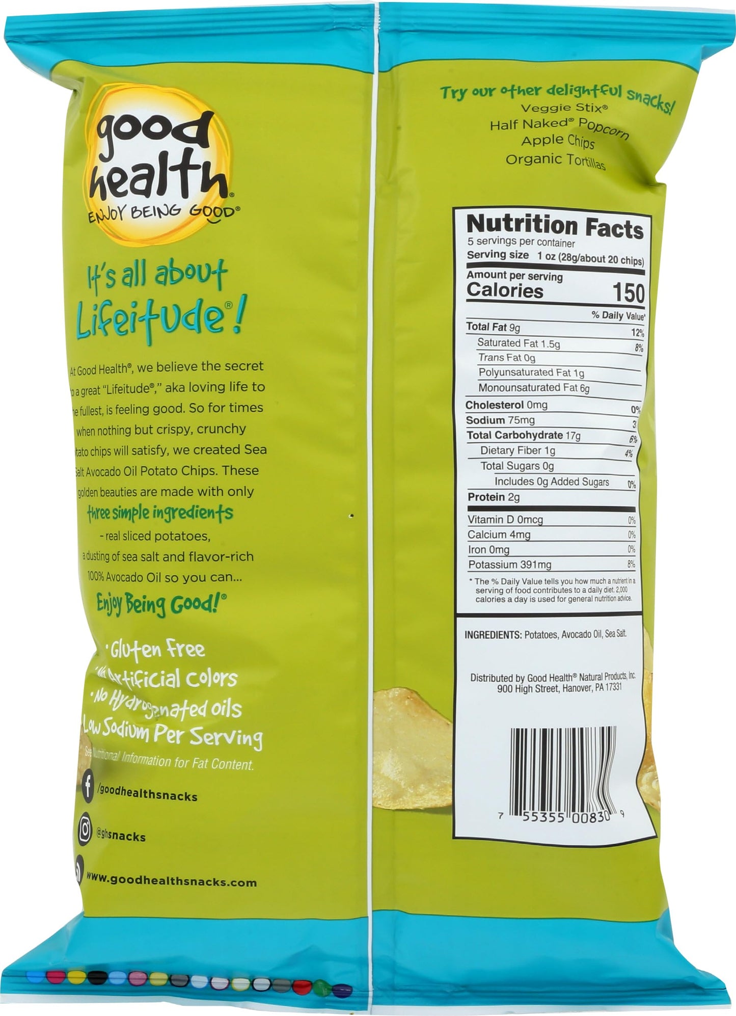 Good Health Kettle Style Avacodo Oil Potato Chips with Sea Salt, 5 oz