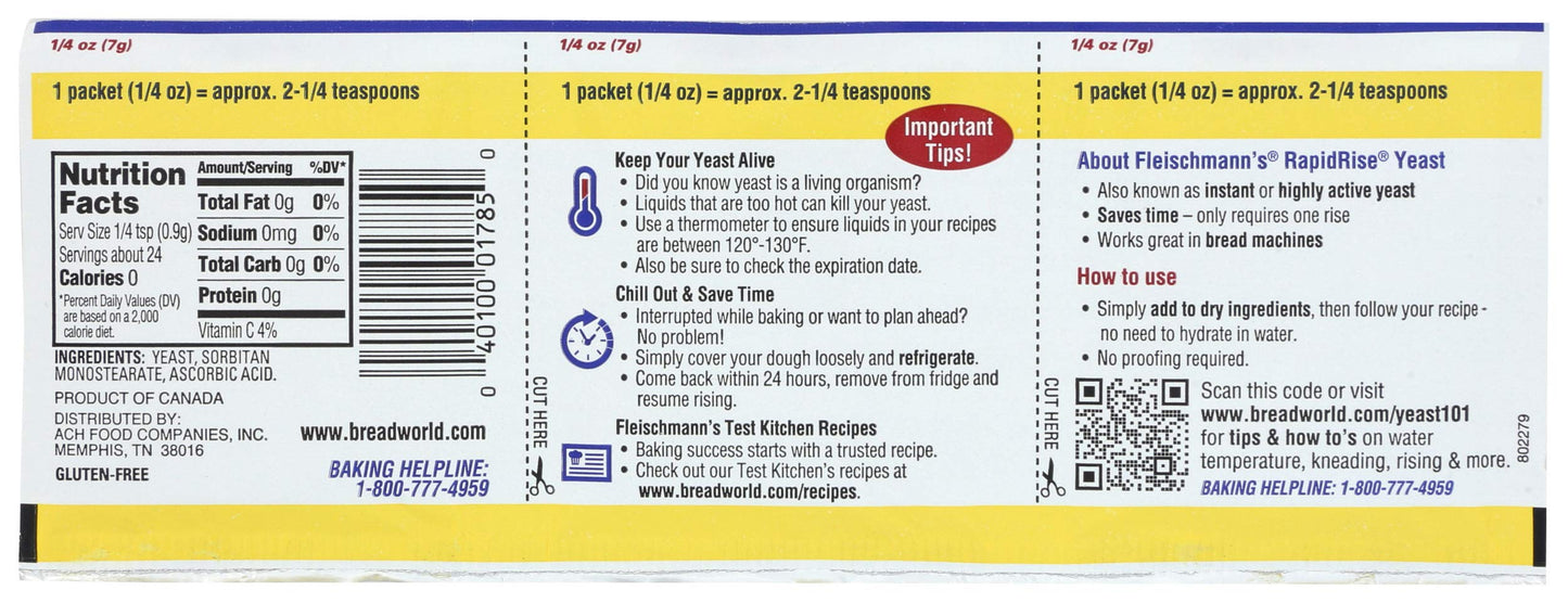 FLEISCHMANNS YEAST Rapid Rise Yeast, 0.25 OZ