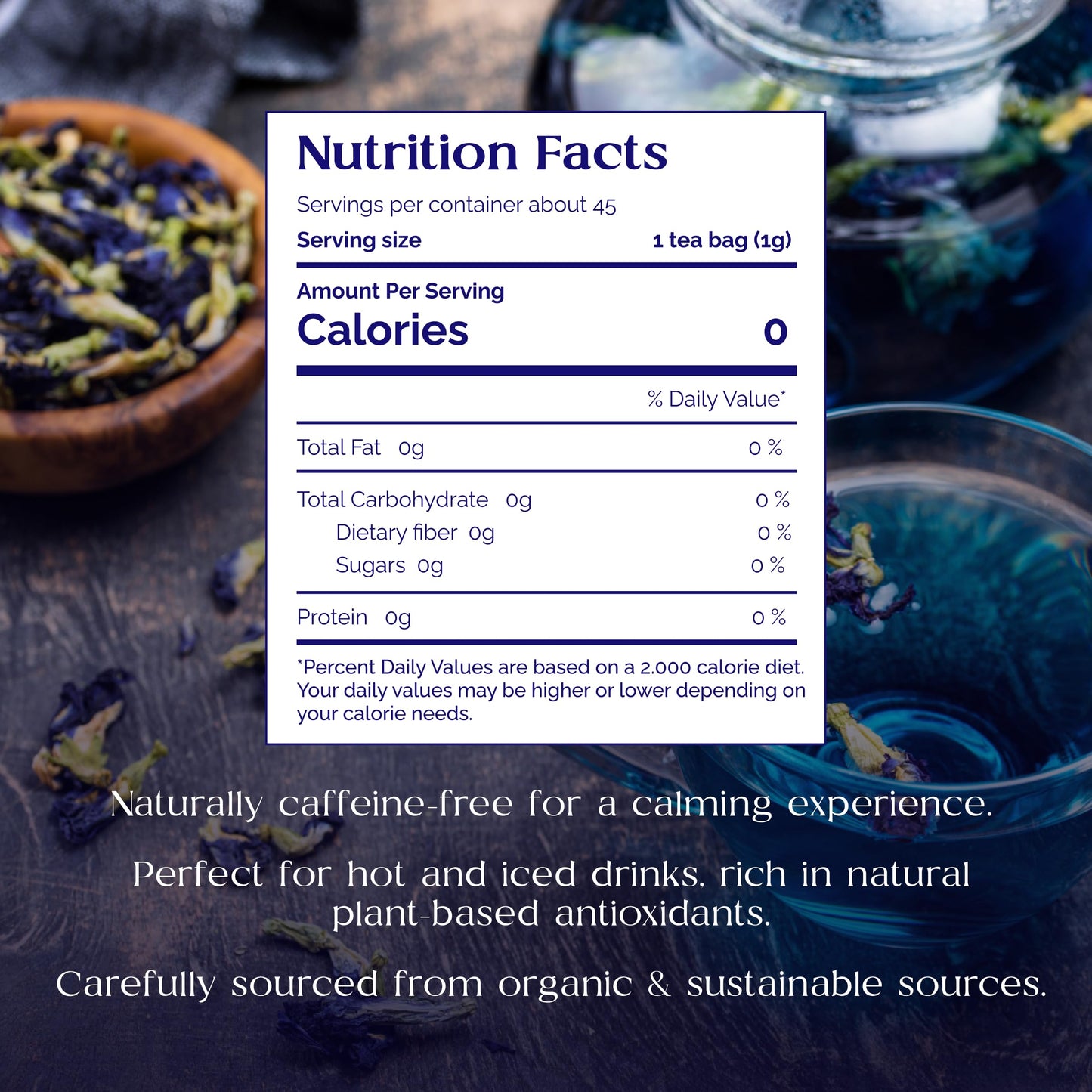 Organic Pharmacist Butterfly Pea Flower Tea Bags, Dried Purple Butterfly Flowers, Blue Butterfly Tea Bags, Vibrant Whole Flower Blue Herbal Tea