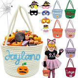 Personalized Halloween Basket Trick or Treat Bag Customized Name Custom Halloween Candy Buckets Gift for Boys Girls,White
